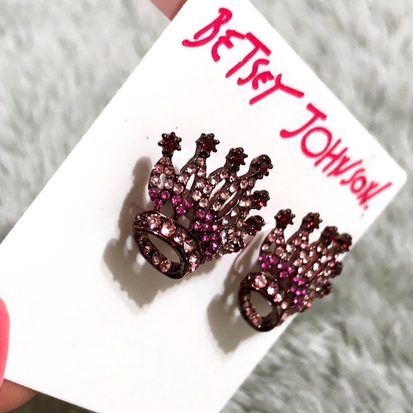 Betsey Johnson Crown Pave Earrings - Picture 2 of 3